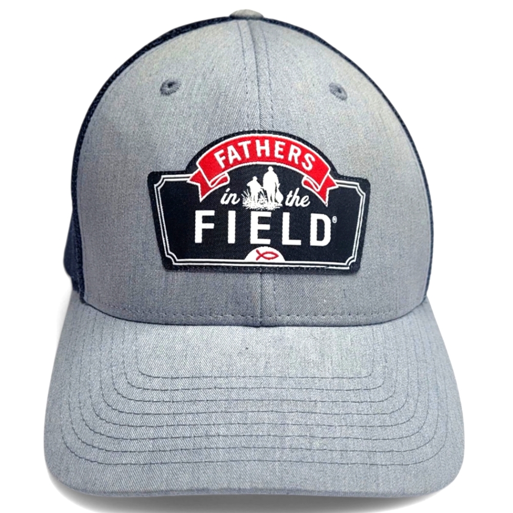 Fathers In The Field Trucker Hat Cap Gray Blue L/XL Flexfit Mesh Richardson 110